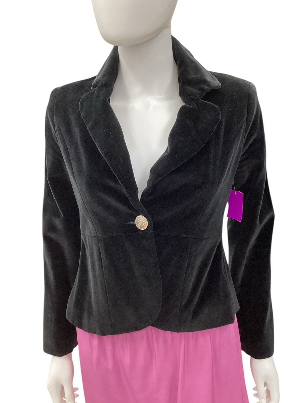 Skirtin Around Blazer Women’s SZ 2 Velvety Soft Beautiful Colorful Lining Black